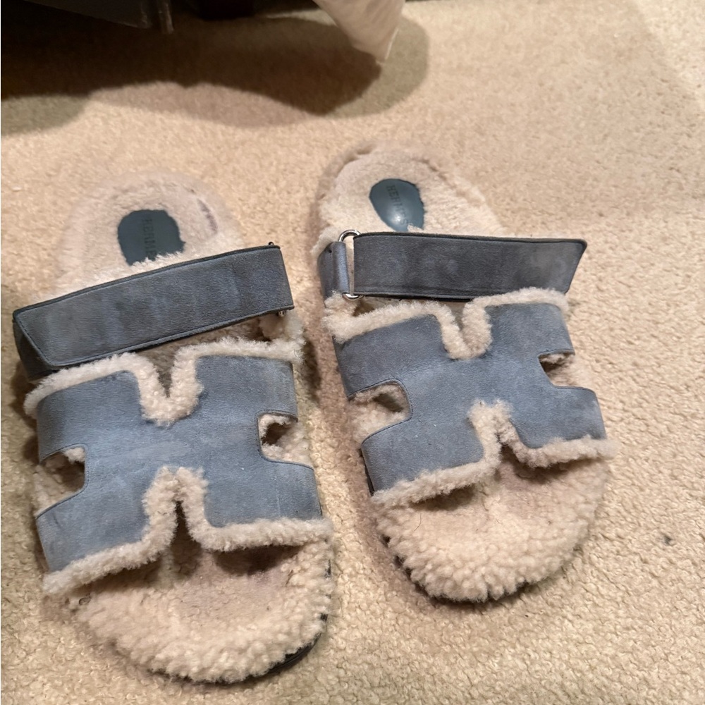 Hermes Blue and Cream Chypre Sandals